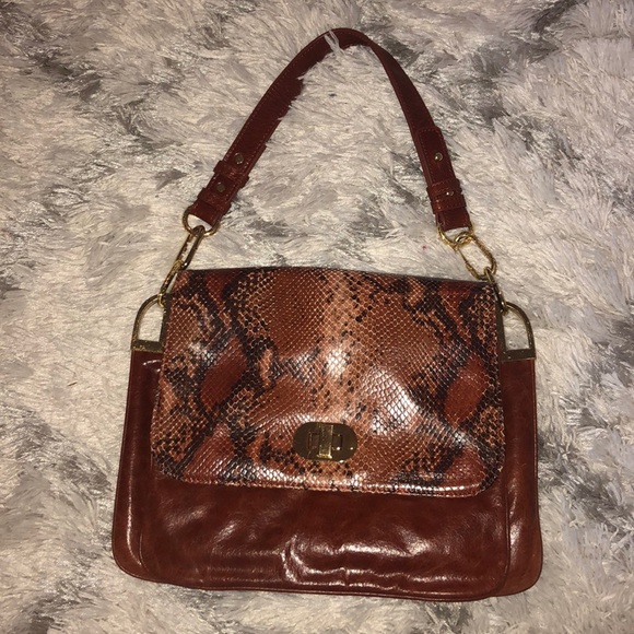 Badgley Mischka Brown Leather & Snakeskin Bag - Picture 1 of 8
